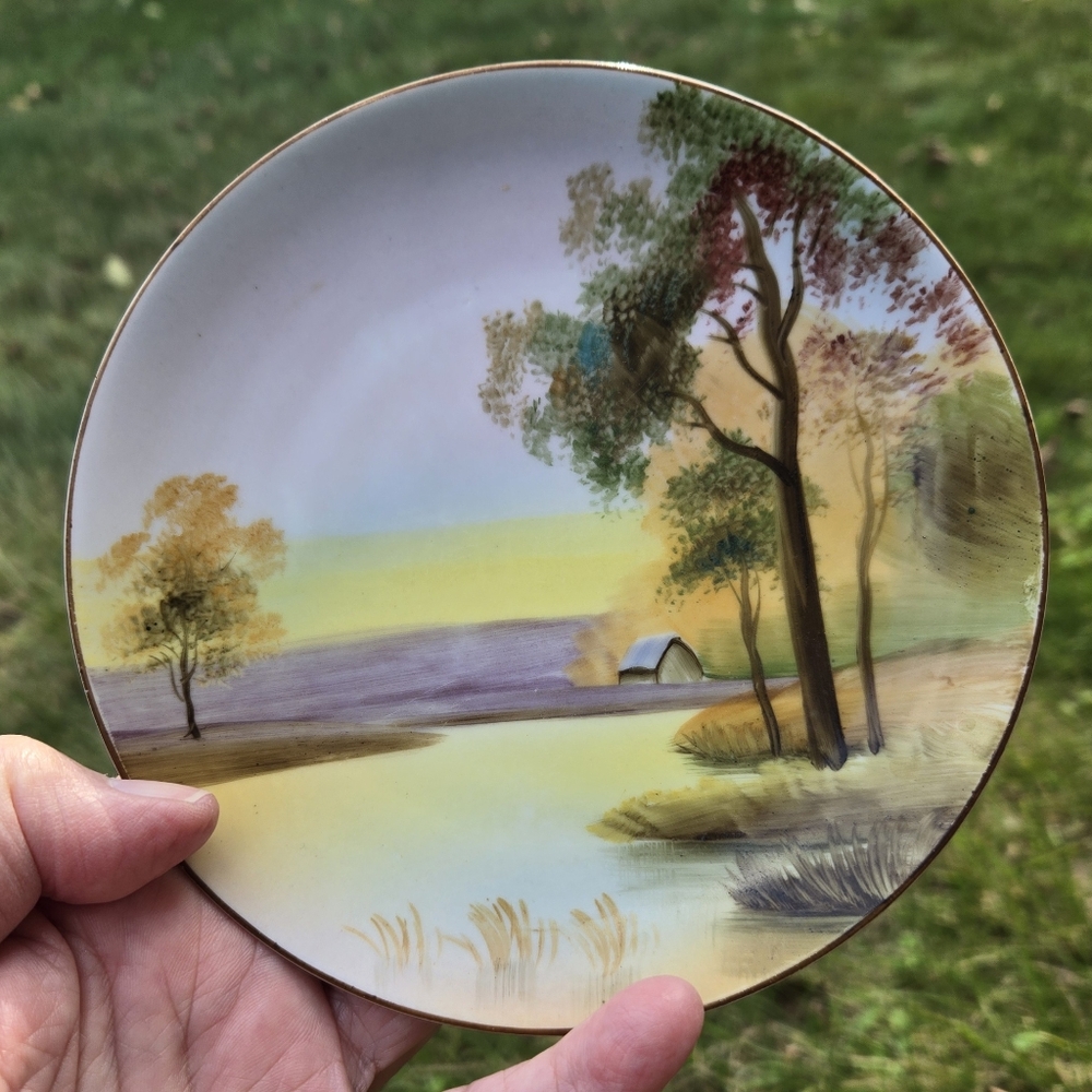Vtg handpainted plate small countryside Nippon Japan